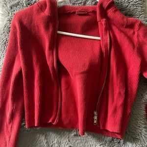 red double zipper cropped sweater